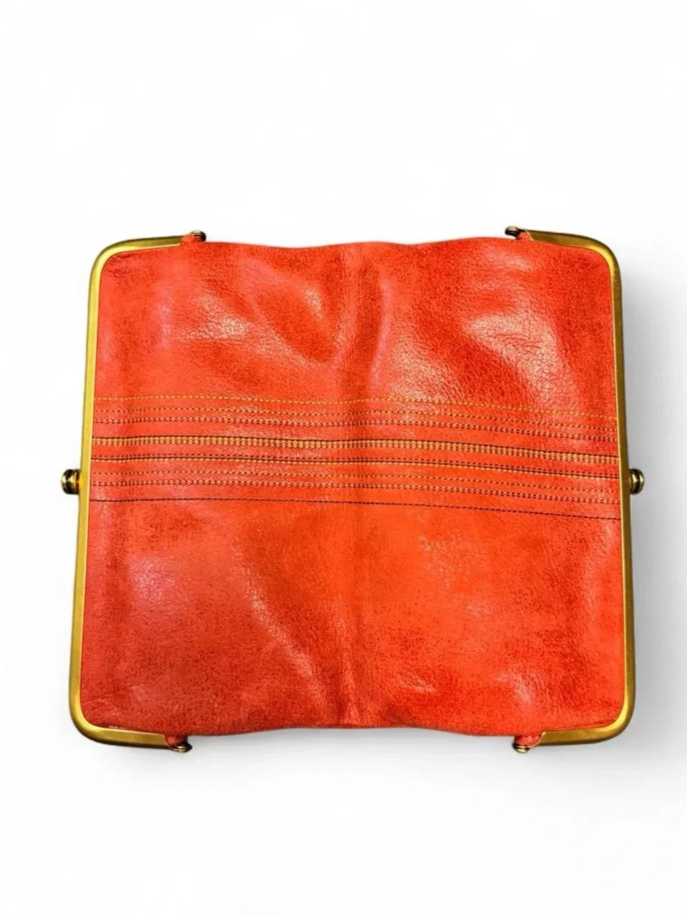 HOBO Orange Leather Kiss-Lock Clutch with Center Stitching
